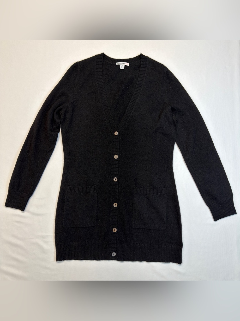 Isaac Mizrahi Live! 100% Cashmere Black Long V-Neck Button Front Cardigan Size S